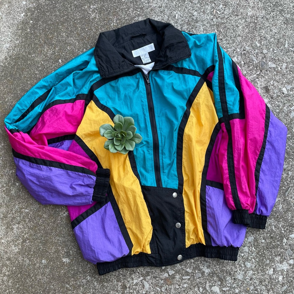 Vintage Retro 80s 90s Western Color Block Oversized Bomber Jacket